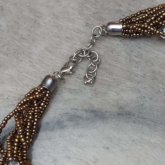 Multistrand Teal and Bronze Beaded Pendant Necklace - Picture 4 of 11